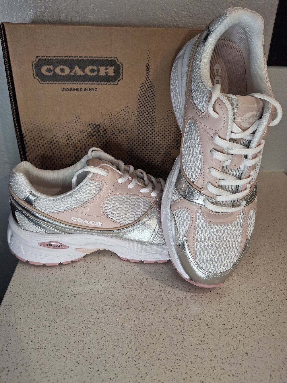 COACH Women's Pink & Silver Mesh Runner Sneakers